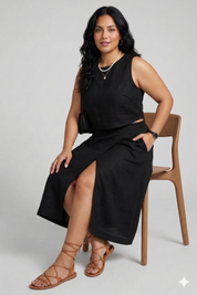 Overlap Midi Skirt | Black
