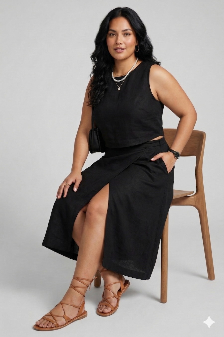 Reistor Overlap Midi Skirt in Black - plus size skirt, product view
