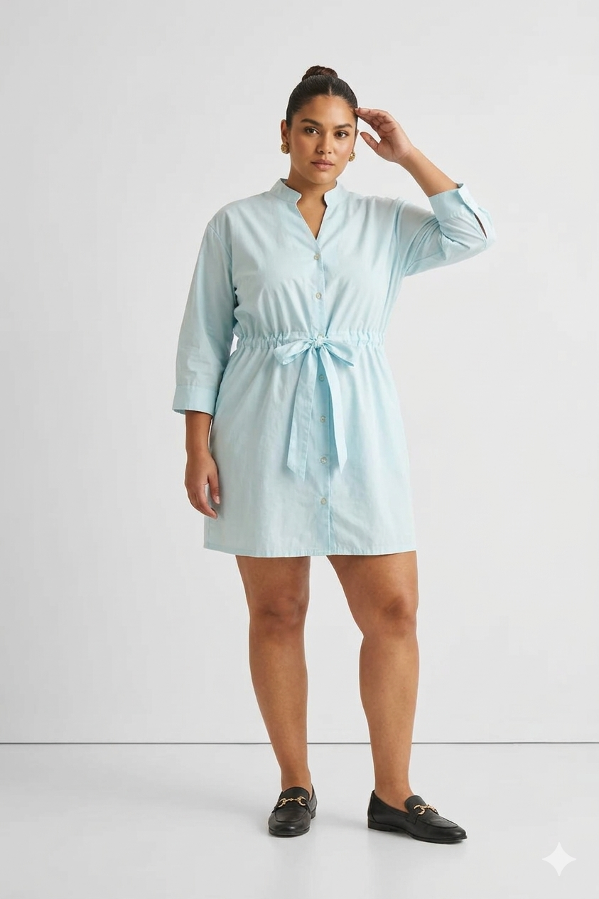 Reistor Short Tie Waist Dress in Summer Blue - plus size dress, product view