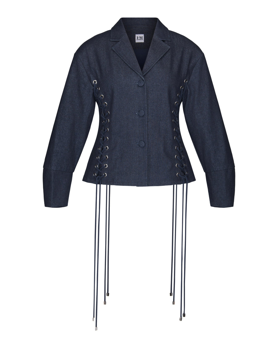 Lace Up Exaggerated Sleeve Denim Jacket