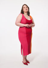 Hilary MacMillan Tri Colour Crochet Knit Dress in Pink - size-inclusive women's clothing