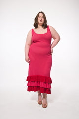 Hilary MacMillan Crochet Knit Ruffle Hem Dress in Pink - size-inclusive women's clothing