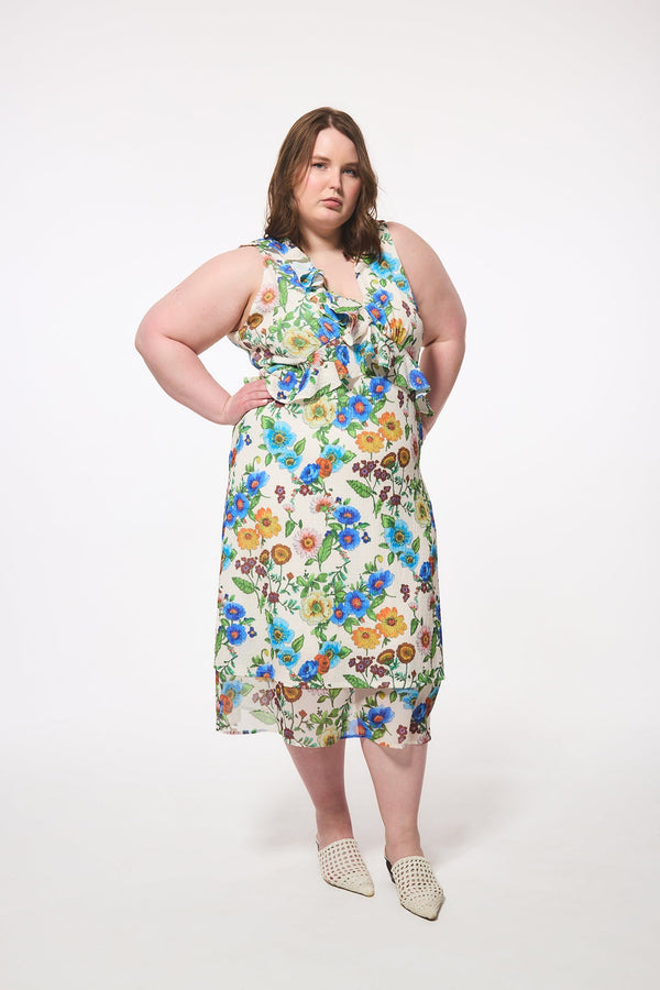 Antique Floral Ruffle Dress