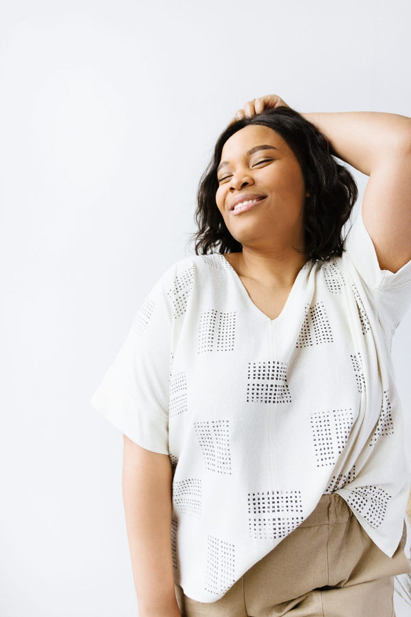 Pamut Apparel USA Hanna Top in Block Printed Silk - plus size top, product view