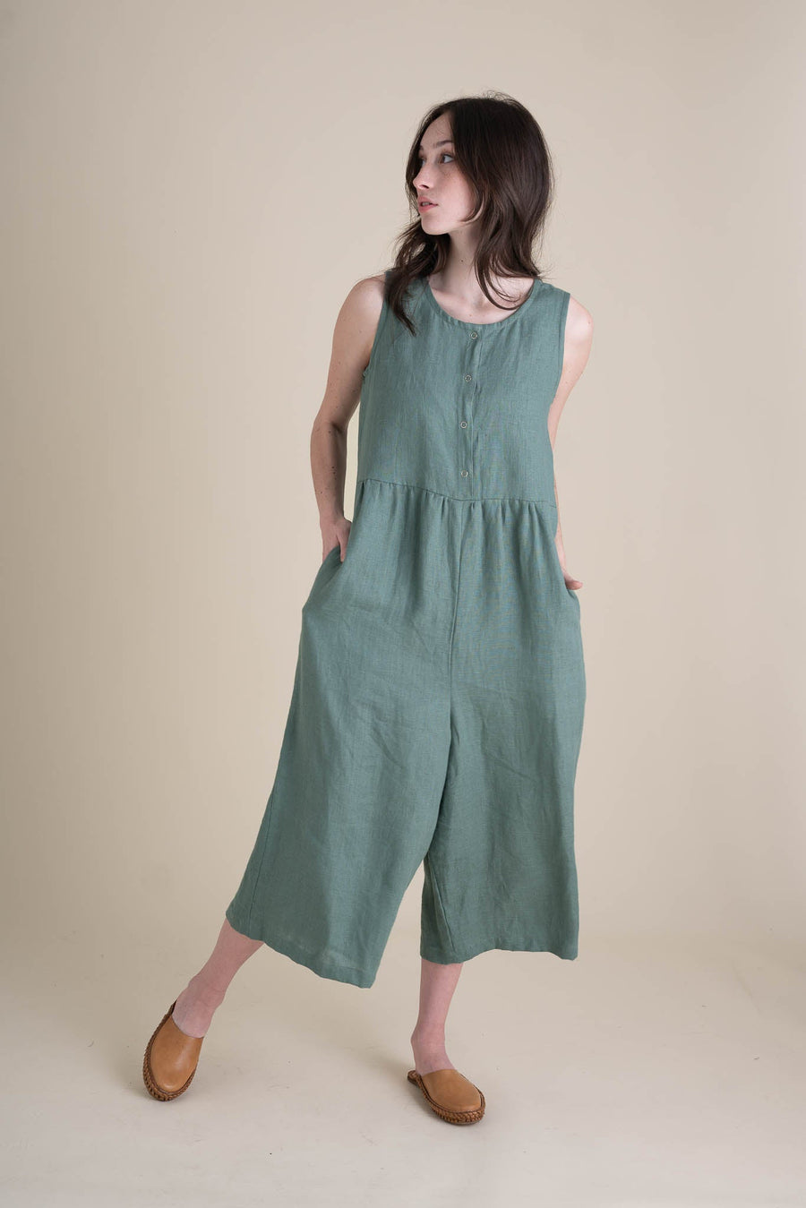 Conscious Clothing Backyard Jumpsuit in Agave - plus size jumpsuit, back view