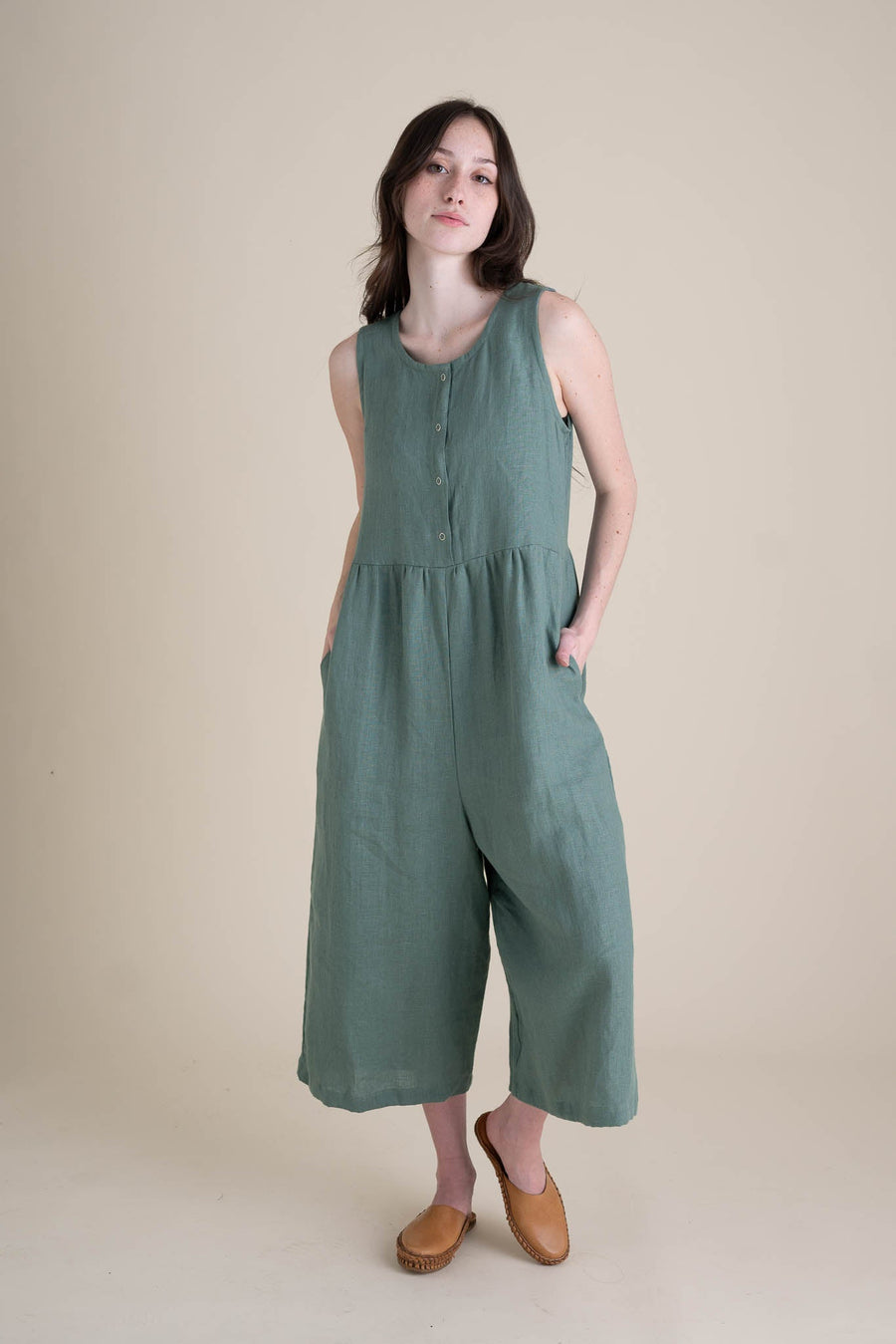 Conscious Clothing Backyard Jumpsuit in Agave - plus size jumpsuit, back view