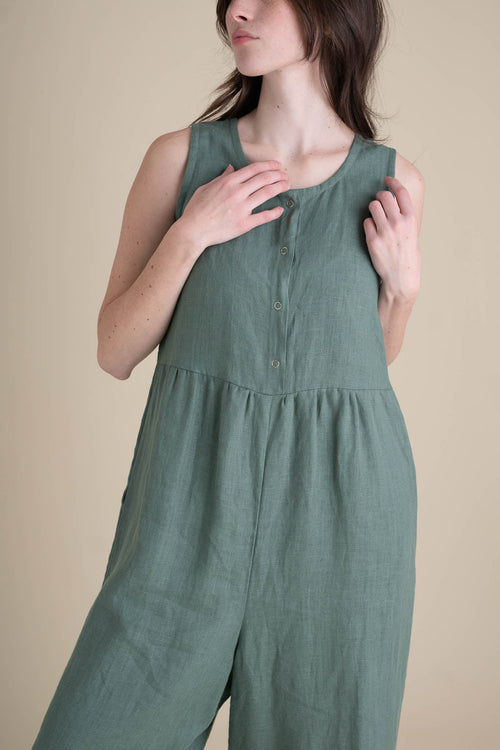 Conscious Clothing Backyard Jumpsuit in Agave - plus size jumpsuit, back view