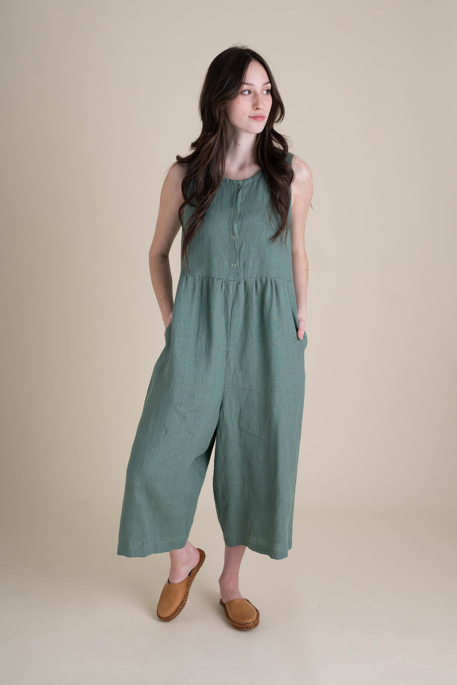 Conscious Clothing Backyard Jumpsuit in Agave - plus size jumpsuit, back view