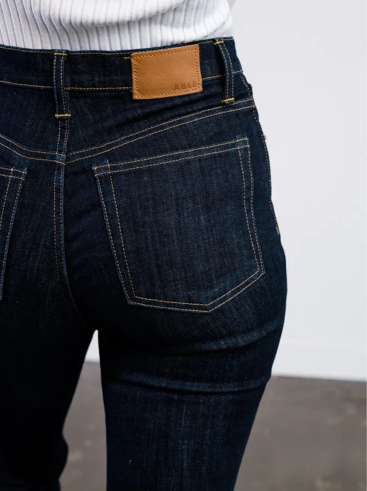 ABLE Holly Kick Flare Dark Blue Jeans- Rinse Wash - Back