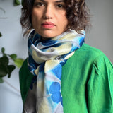 Fyoli Fyoli MIRA Handwoven Clamp Dyed Mulberry Silk Stole in Purple Green - women's artisan scarf