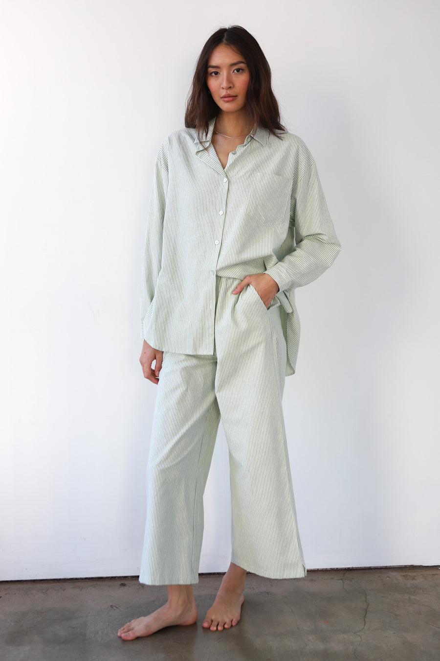 Be Idle The Pinstripe Boxer Pant - Green - plus size pant, product view