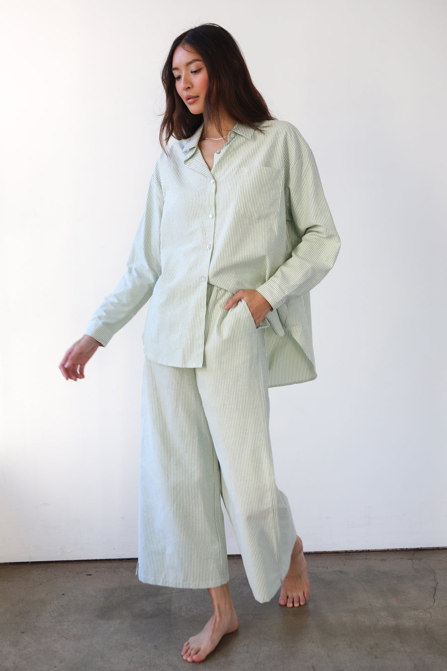 Be Idle The Pinstripe Boxer Pant - Green - plus size pant, product view