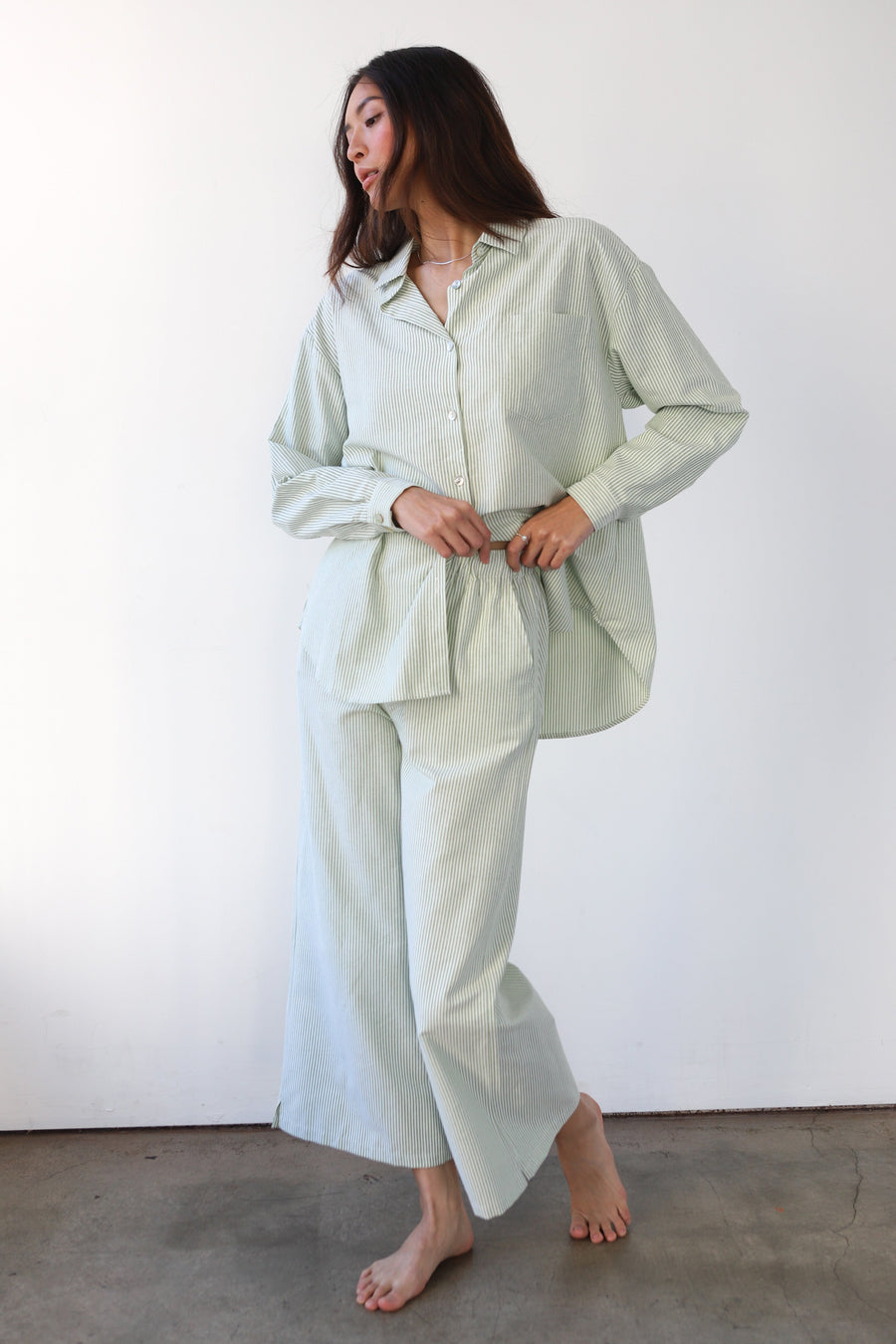 Be Idle The Pinstripe Boxer Pant - Green - plus size pant, product view