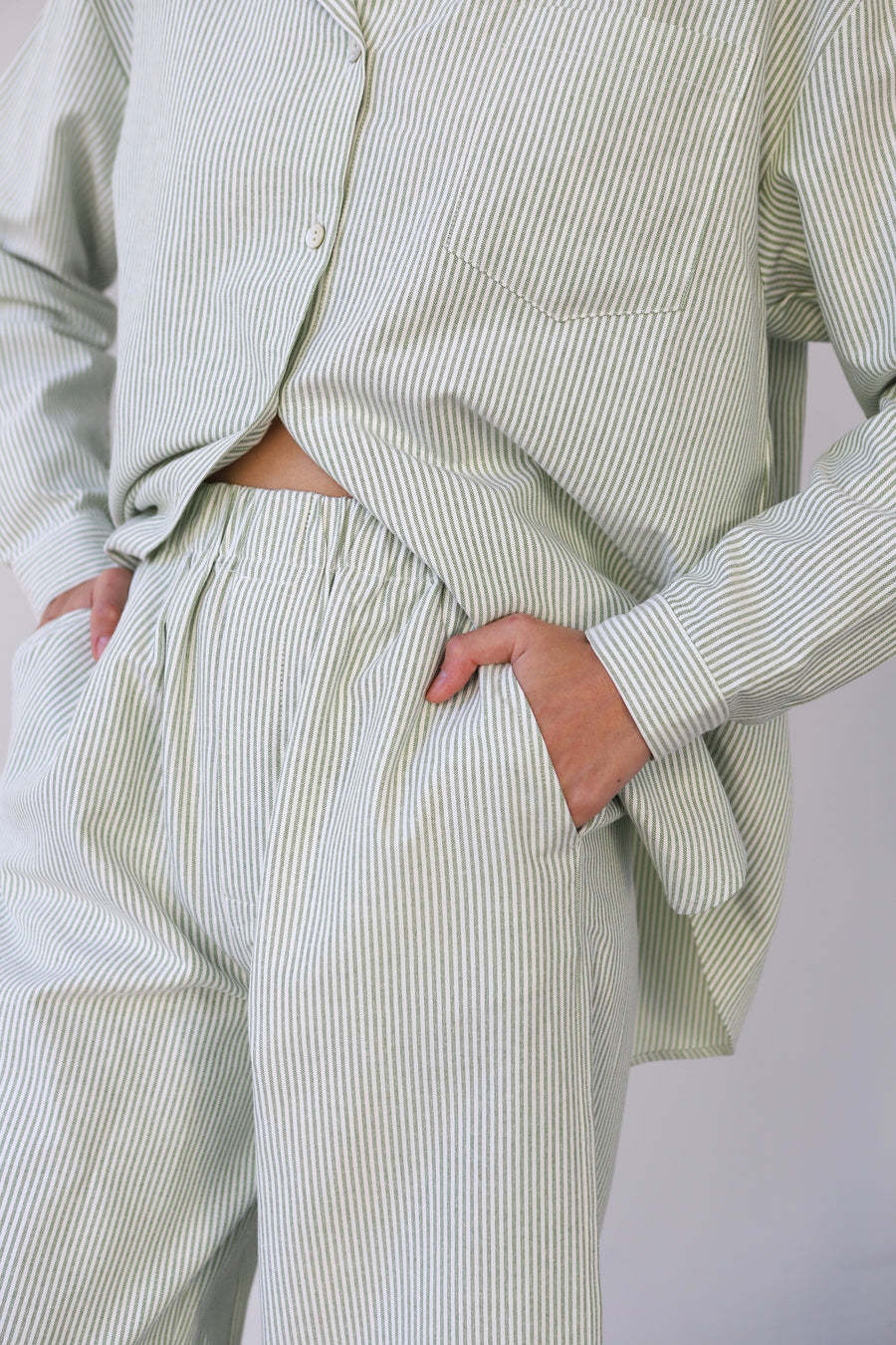 Be Idle The Pinstripe Boxer Pant - Green - plus size pant, product view