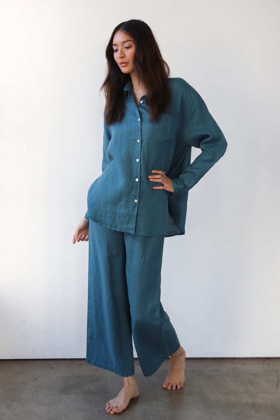 Be Idle The Linen Drawstring Pant  - Teal - plus size pant, product view