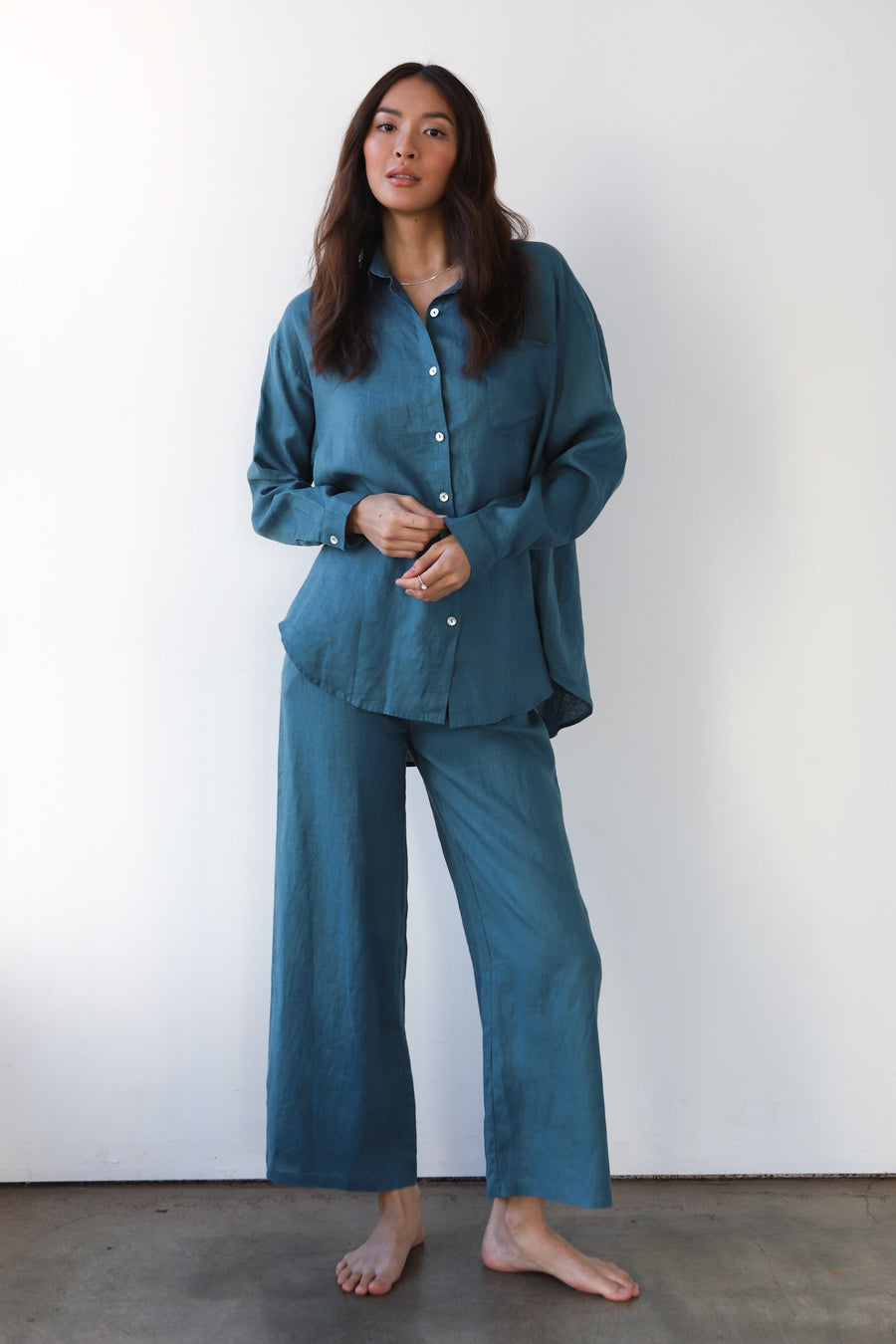 Be Idle The Linen Drawstring Pant  - Teal - plus size pant, product view