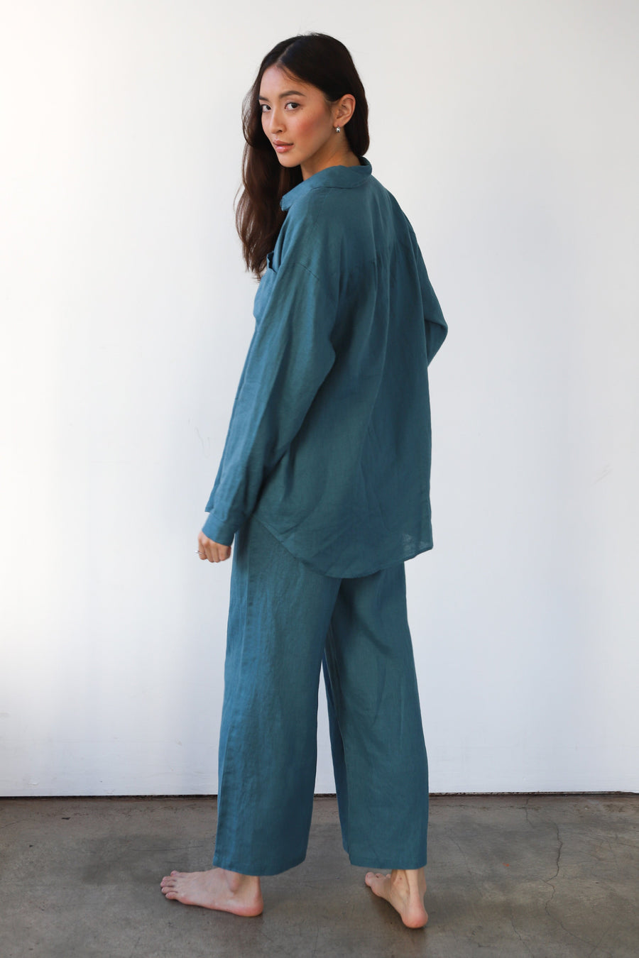 Be Idle The Linen Drawstring Pant  - Teal - plus size pant, product view