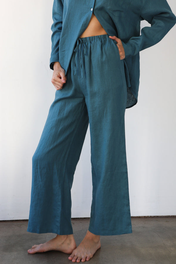 Be Idle The Linen Drawstring Pant  - Teal - plus size pant, product view