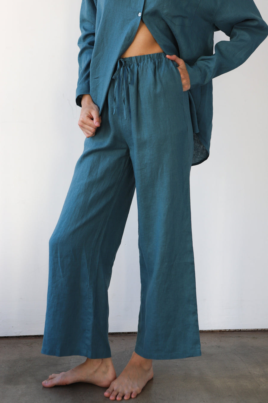 Be Idle The Linen Drawstring Pant  - Teal - plus size pant, product view