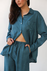 Be Idle The Linen Drawstring Pant  - Teal - plus size pant, product view