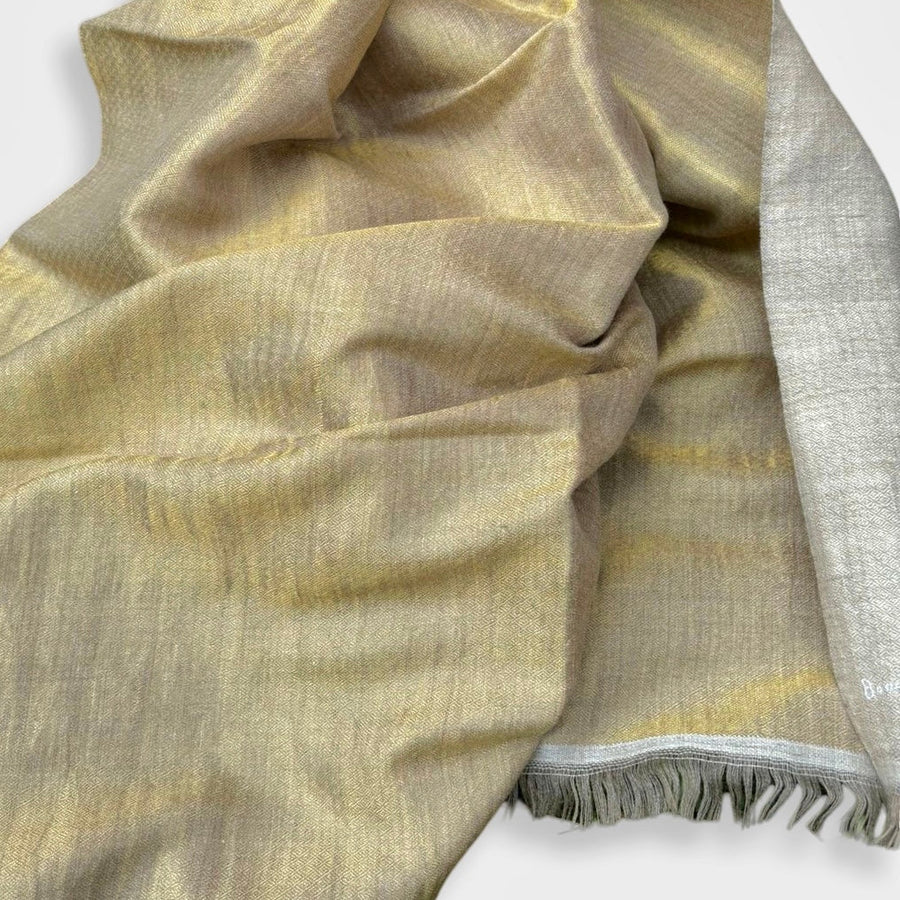 Fyoli Fyoli Pashmina Natural Taupe Gold Shimmer Reversible Wrap in Taupe Gold - women's artisan scarf