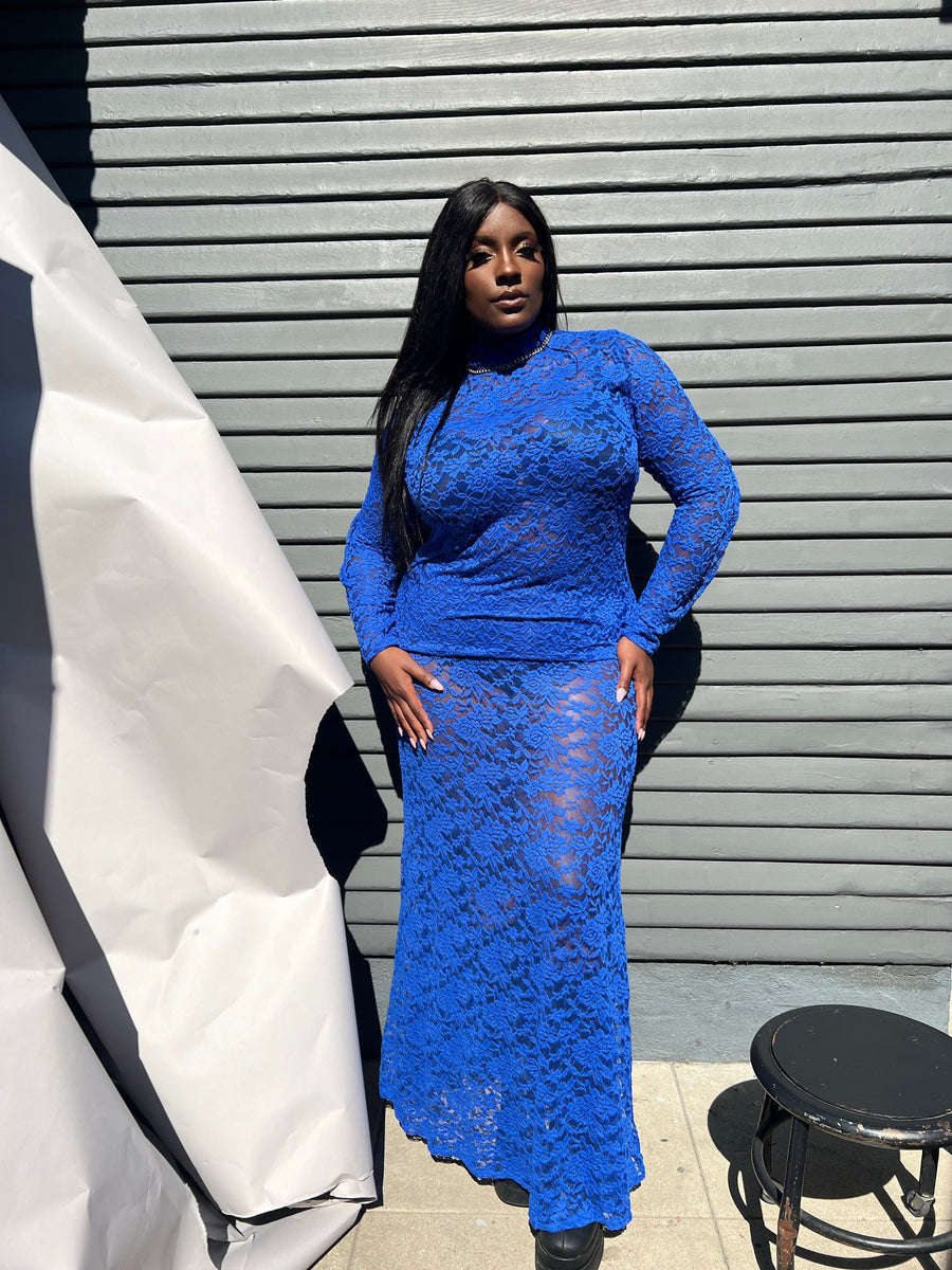 Baacal Gianna Stretch Lace Mermaid Maxi Skirt in Cobalt - plus size skirt, product view