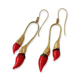 Fyoli Fyoli Gold Plated MIRCHI CHILI Pod Earrings in Red - women's artisan earrings