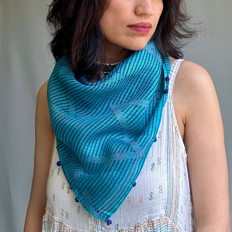 Fyoli Fyoli ANANDA Kota Silk Square Scarf in Lilac Grey - women's artisan scarf