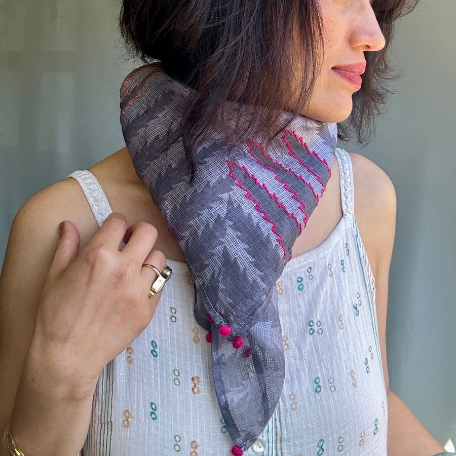 Fyoli Fyoli PRANA Kota Silk Scarf in Lilac Grey - women's artisan scarf