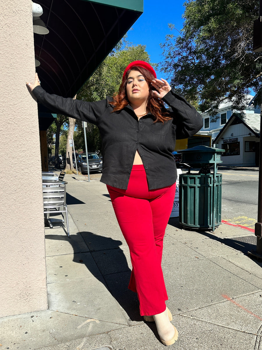 NOOWORKS Classic Button Down Black Linen - plus size garment, product view