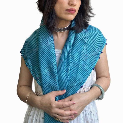 Fyoli Fyoli ANANDA Kota Silk Square Scarf in Lilac Grey - women's artisan scarf