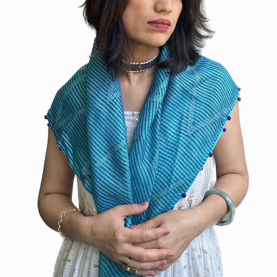 Fyoli Fyoli ANANDA Kota Silk Square Scarf in Lilac Grey - women's artisan scarf
