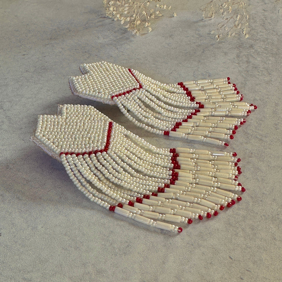 Fyoli Fyoli HEARTSTRINGS Hand Embroidered Earrings in White on White - women's artisan earrings