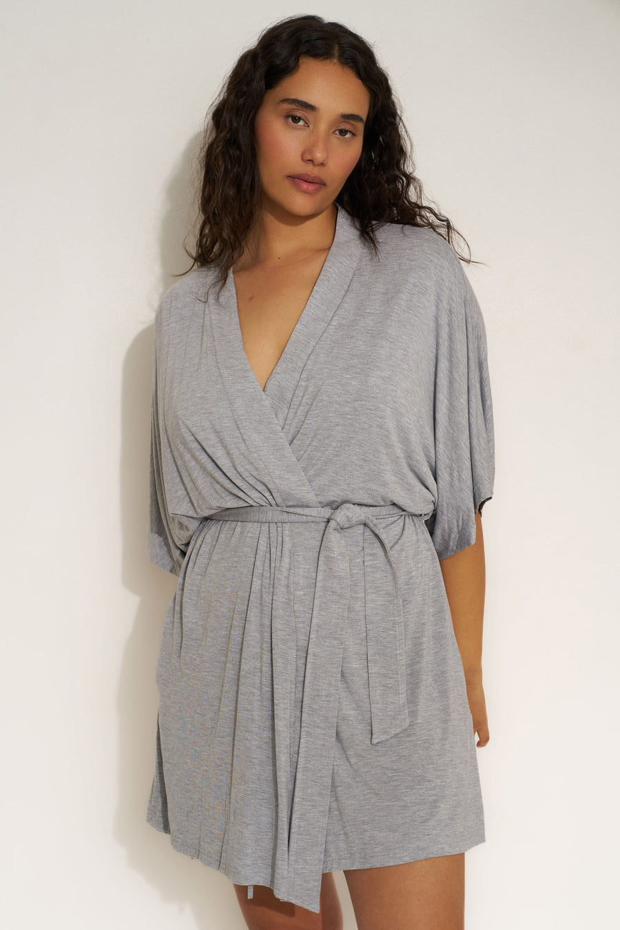 Be Idle The Jersey Short Robe - Heather Grey - plus size shorts, product view
