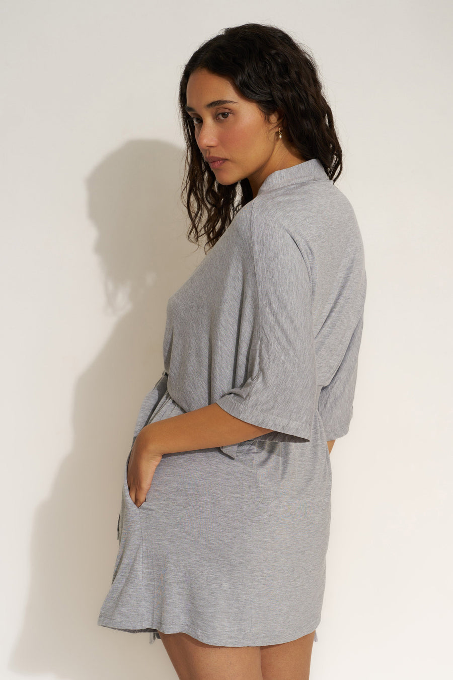 Be Idle The Jersey Short Robe - Heather Grey - plus size shorts, product view