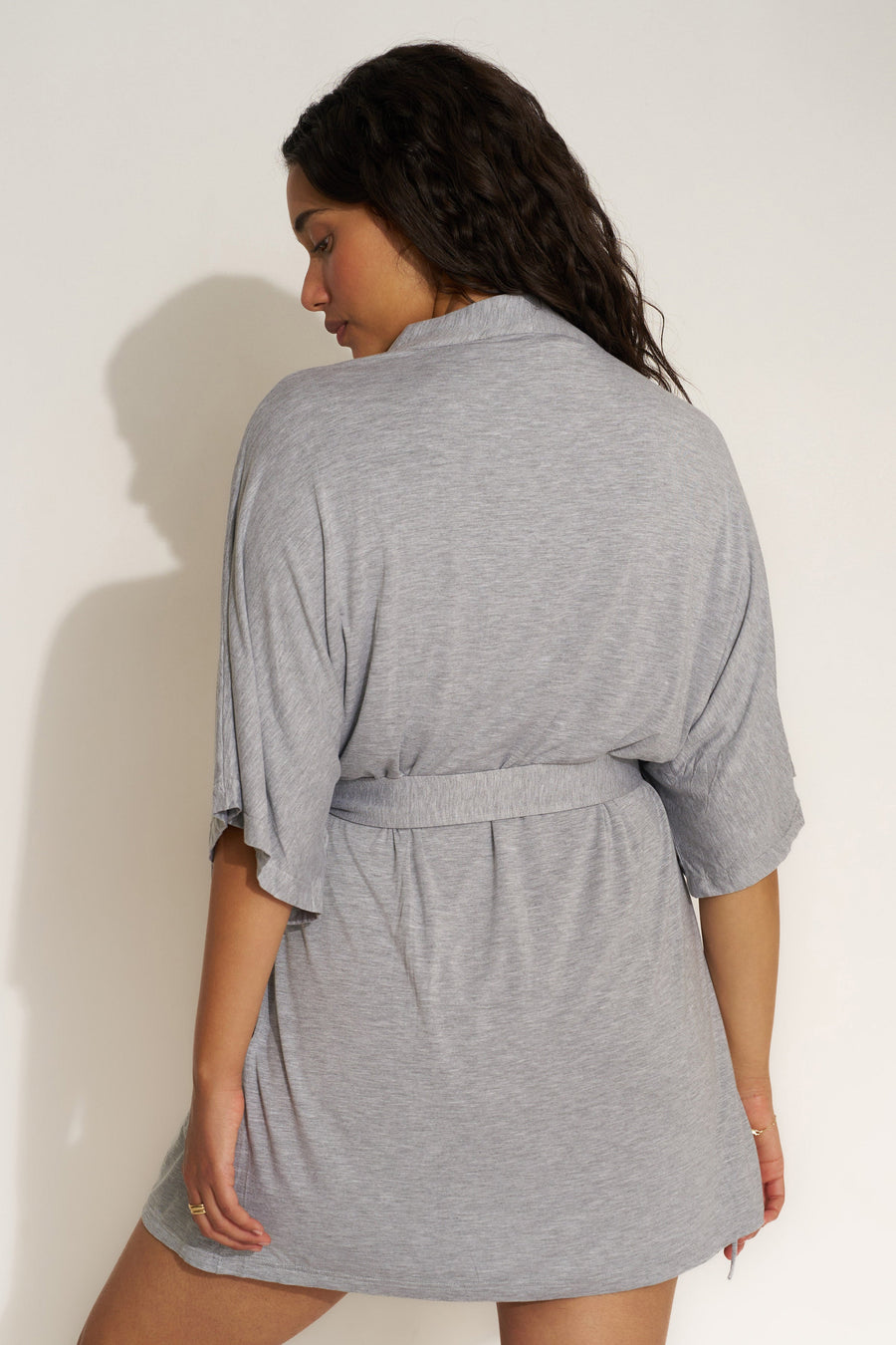 Be Idle The Jersey Short Robe - Heather Grey - plus size shorts, product view