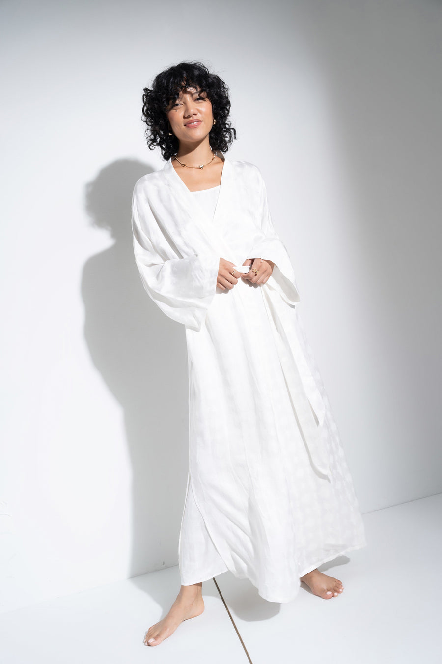 Be Idle The Long Robe - White - plus size garment, product view