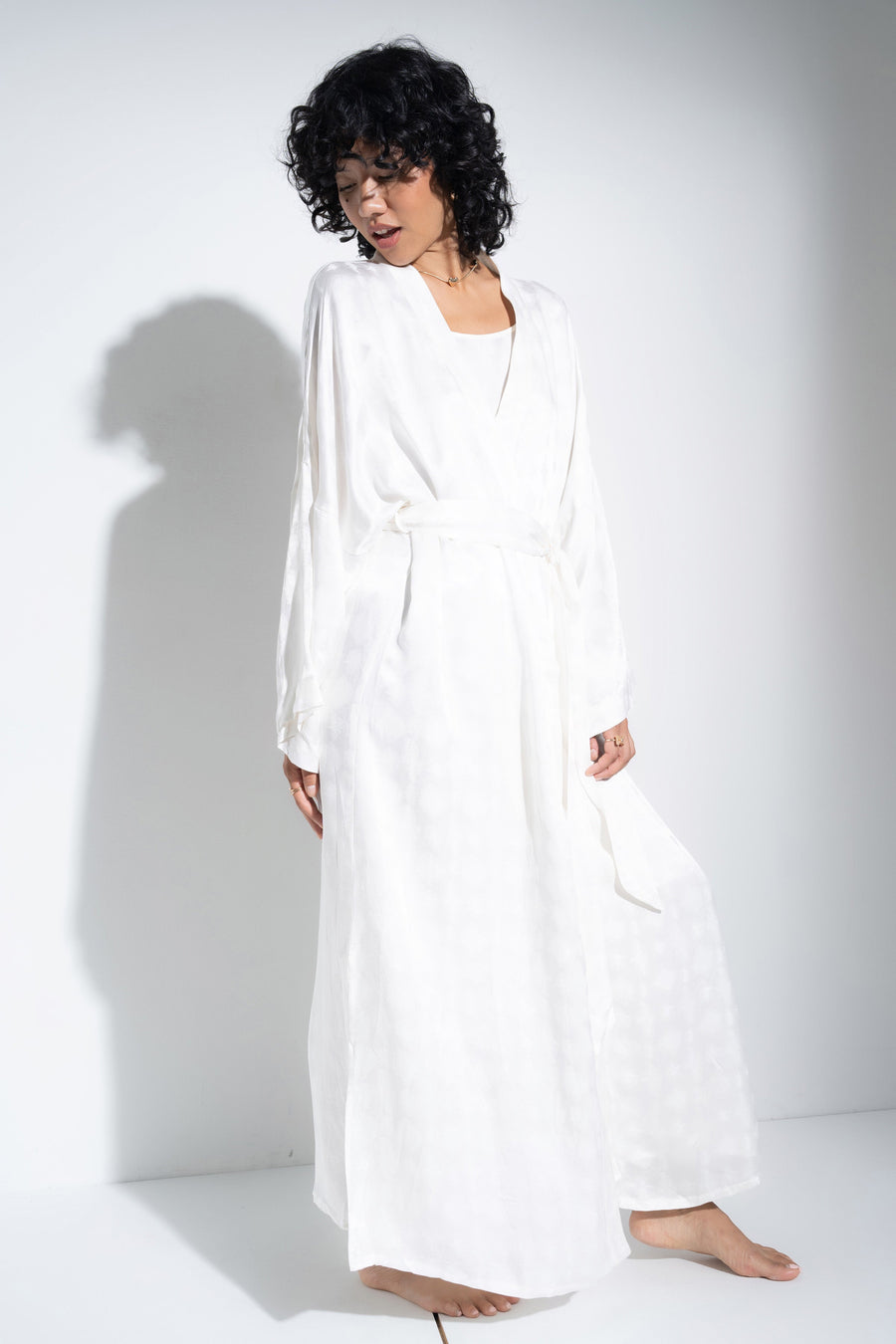 Be Idle The Long Robe - White - plus size garment, product view
