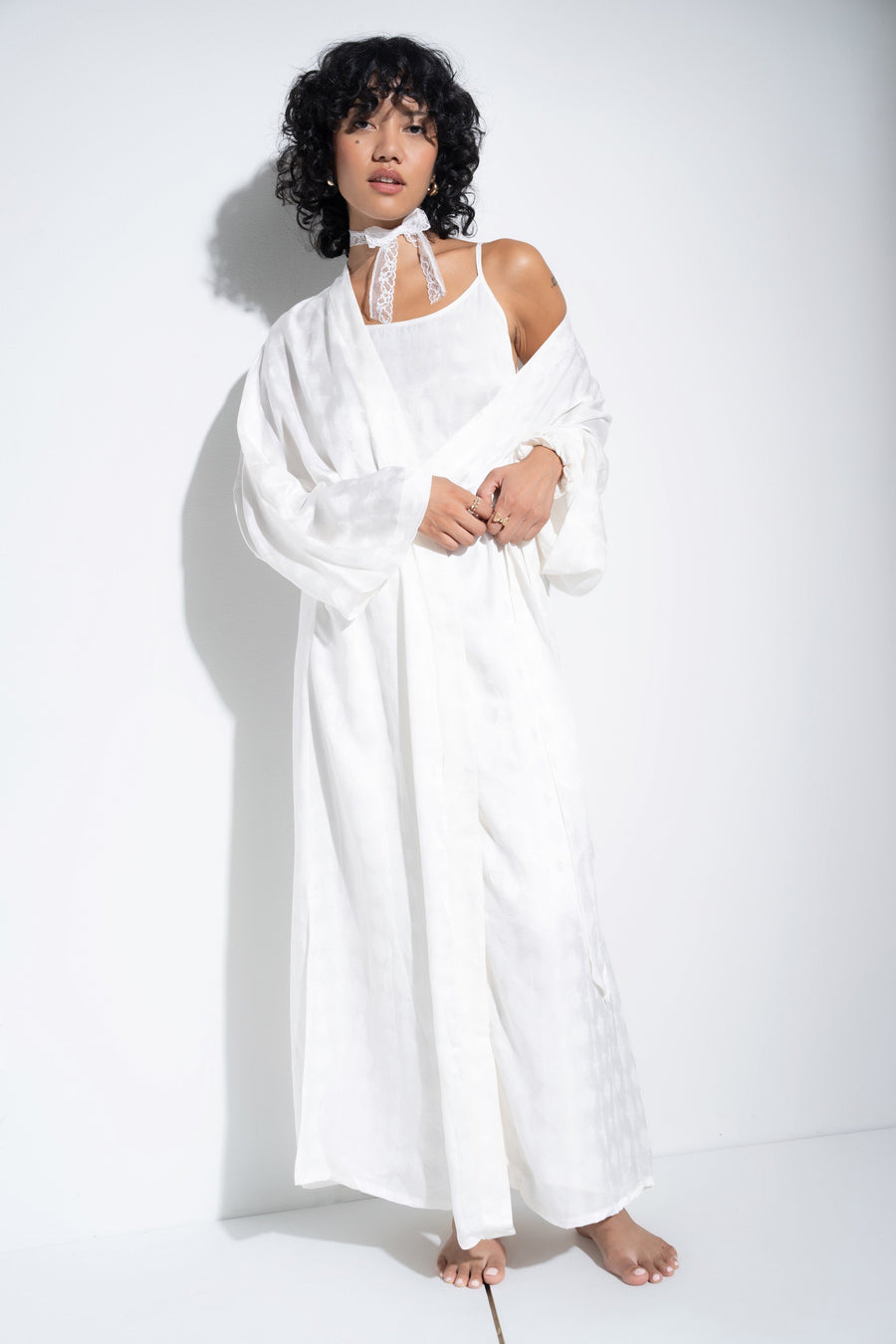 Be Idle The Long Robe - White - plus size garment, product view