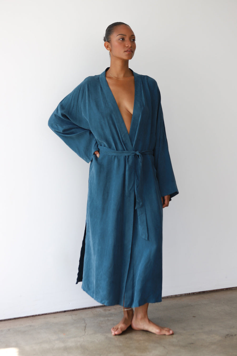 Be Idle The Long Robe - Teal - plus size garment, product view