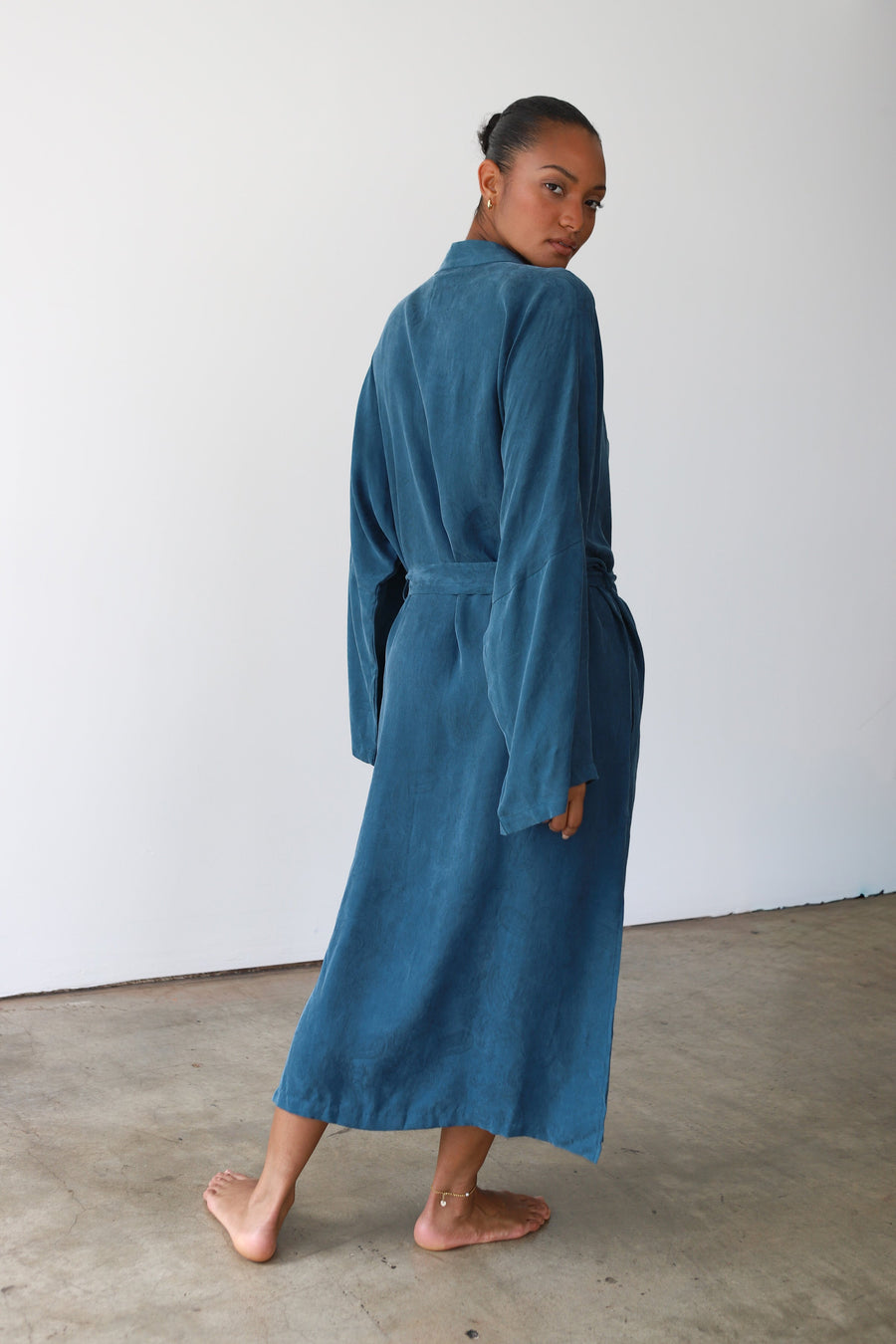 Be Idle The Long Robe - Teal - plus size garment, product view