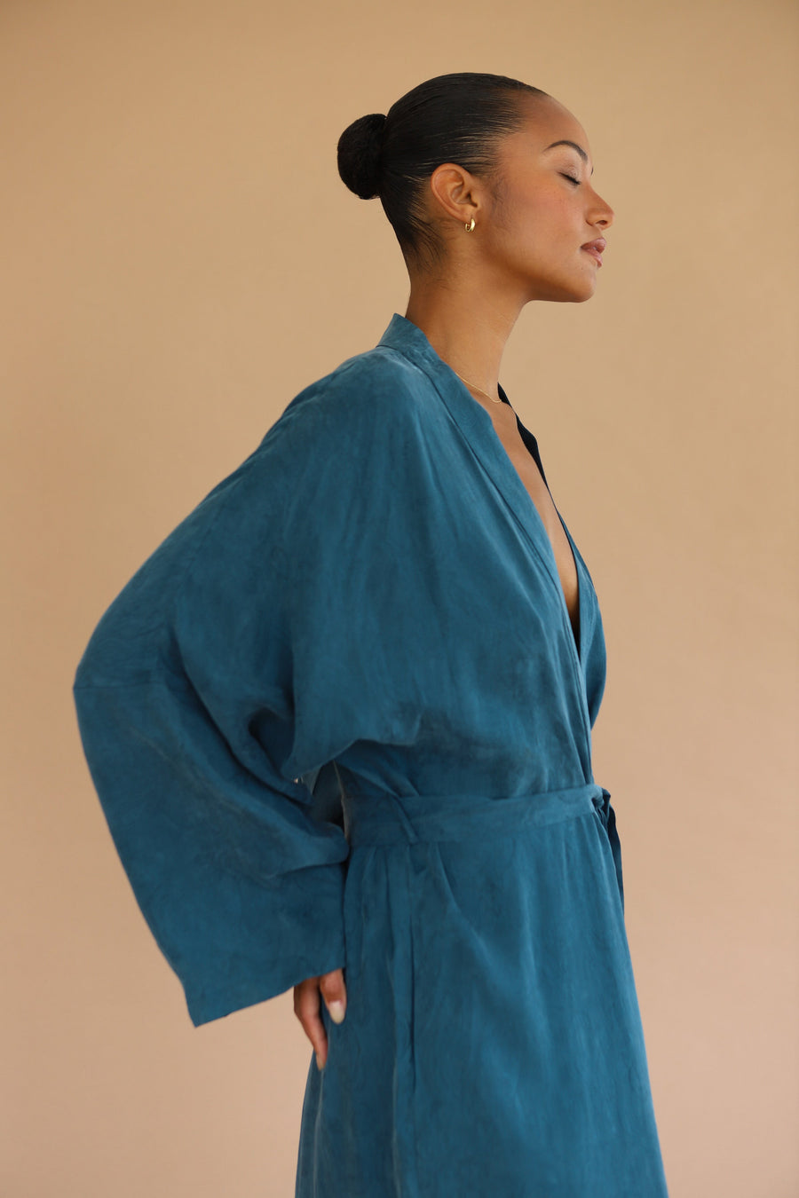 Be Idle The Long Robe - Teal - plus size garment, product view