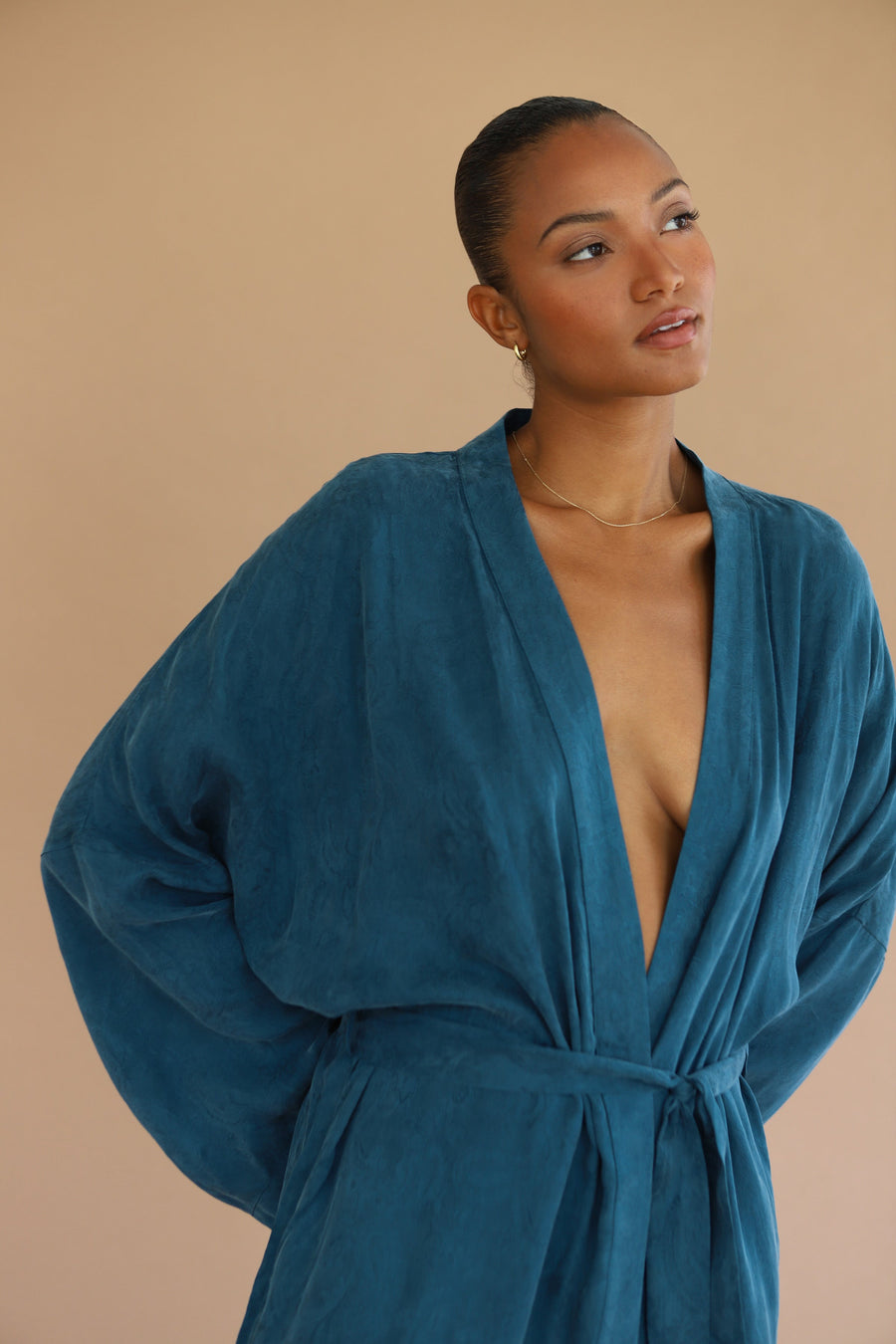 Be Idle The Long Robe - Teal - plus size garment, product view