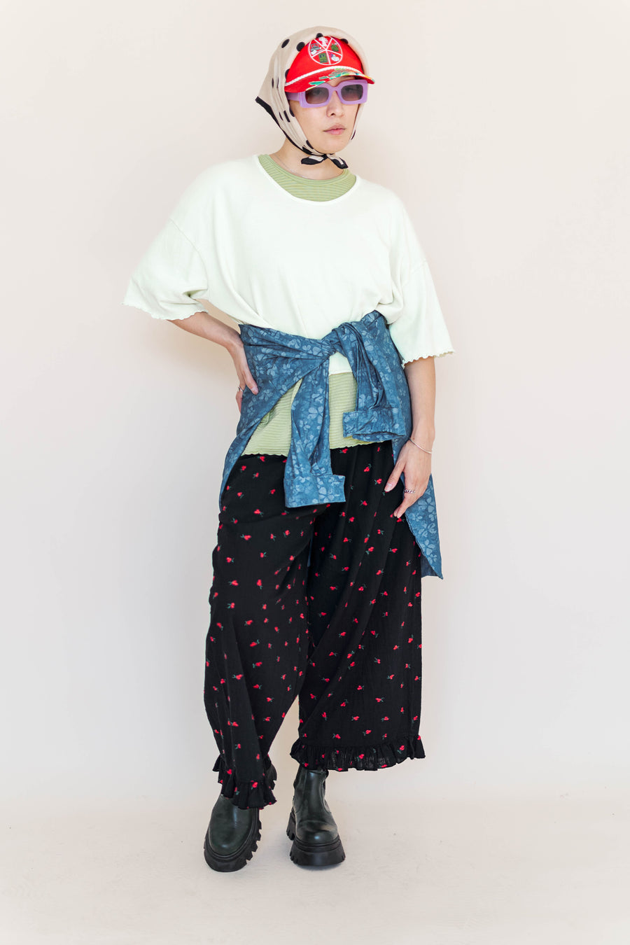 Nettle Studios Black Cherry Cotton Ruffle Pants - plus size ruffle pant, product view