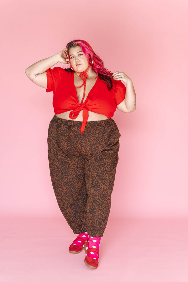 Nettle Studios Tied Top in Cherry Linen - plus size top, product view