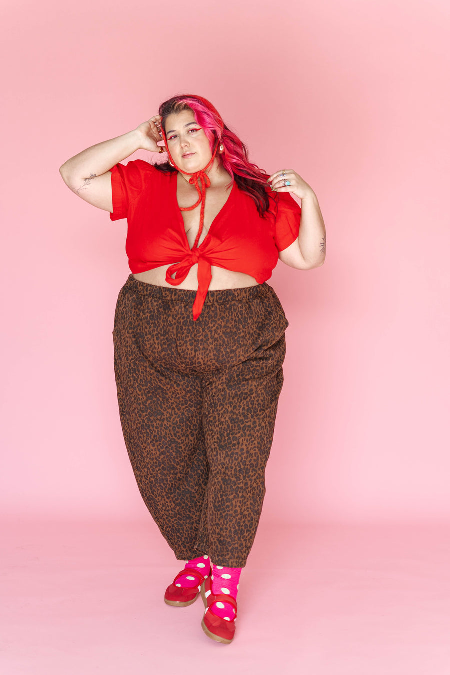 Nettle Studios Tied Top in Cherry Linen - plus size top, product view