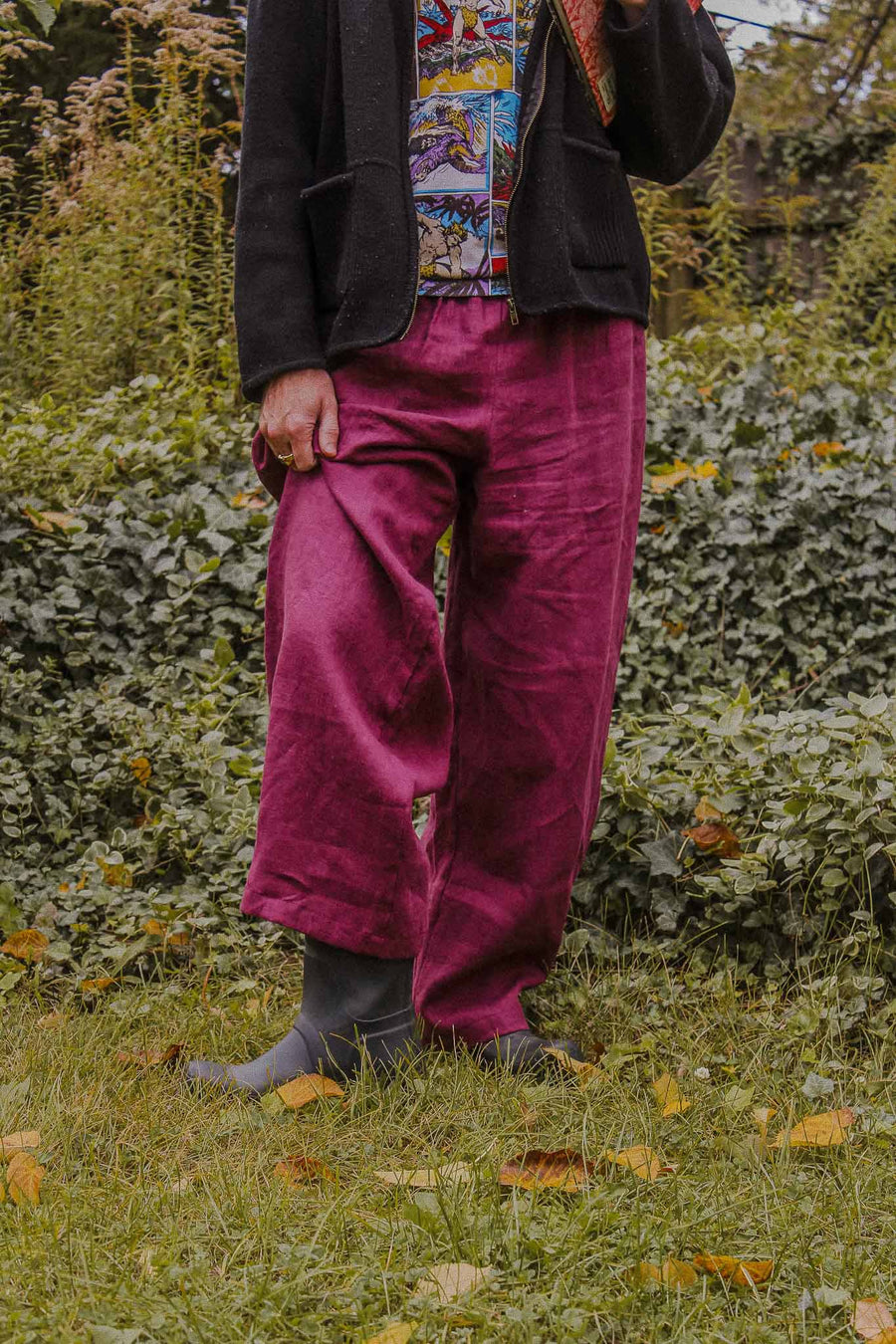 Conscious Clothing Crescent Moon Pants in Orchid - plus size pant, lifestyle shot