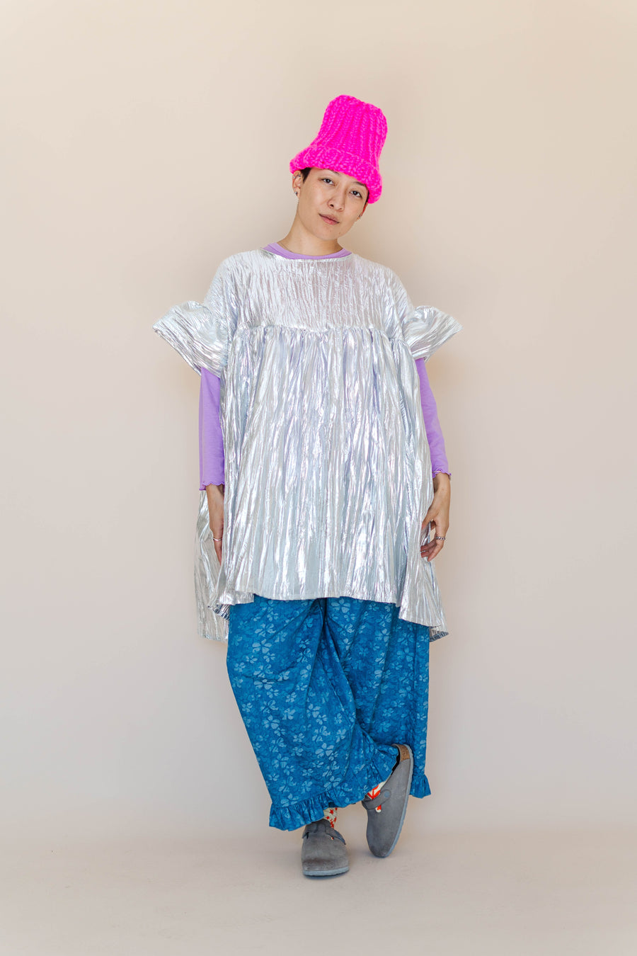 Nettle Studios Silver Metallic Mini Mushroom Dress - plus size mushroom dress flat lay