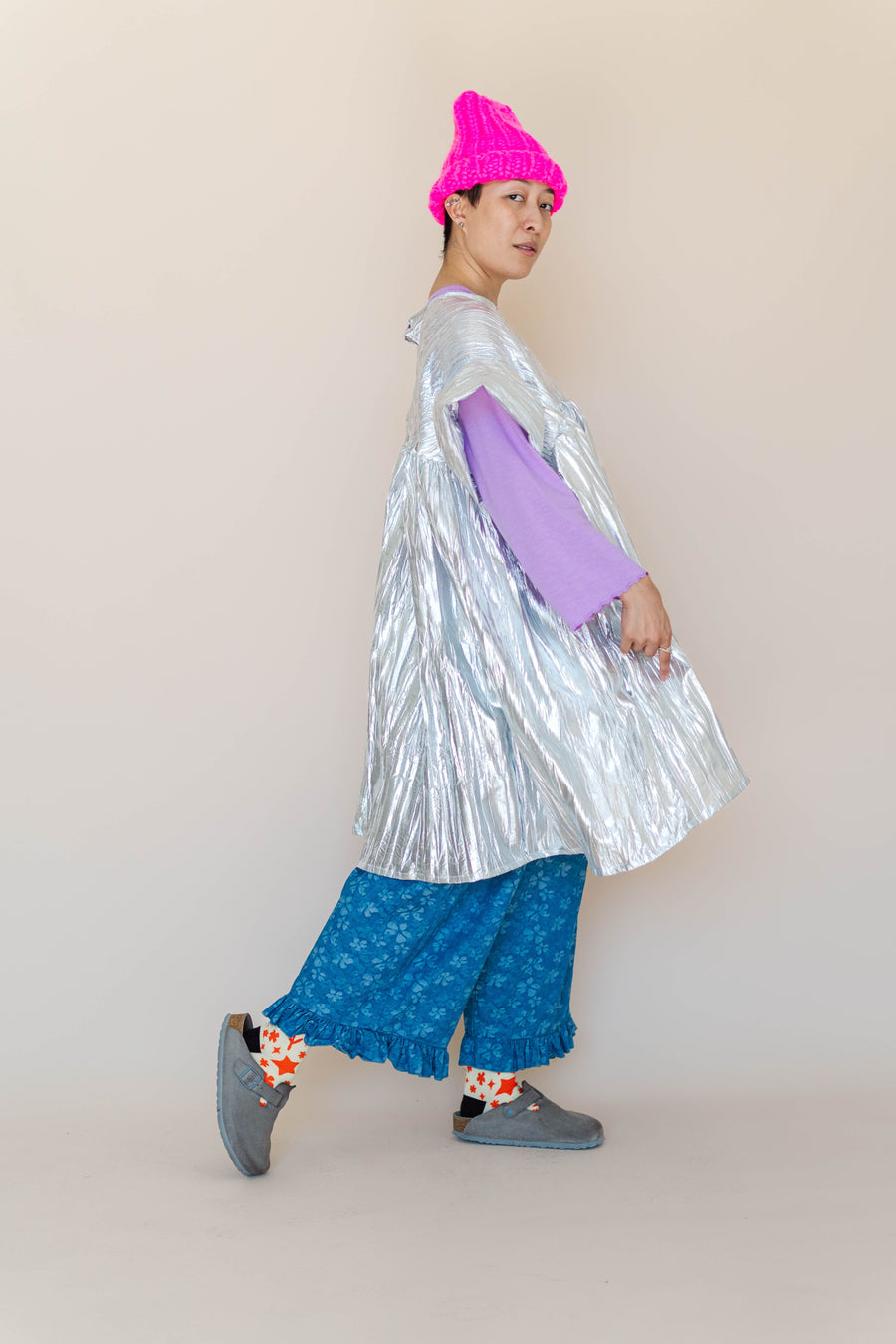 Nettle Studios Silver Metallic Mini Mushroom Dress - plus size mushroom dress flat lay
