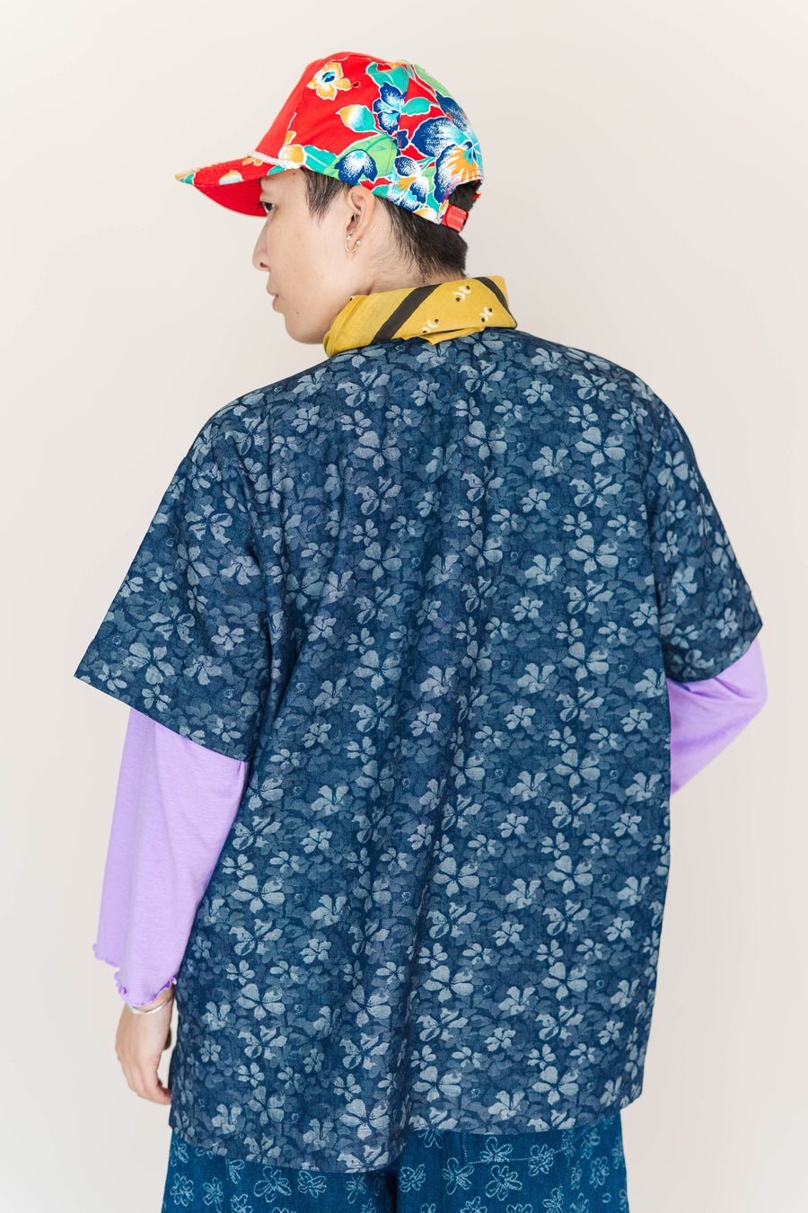 Nettle Studios Dark Floral Chambray Boxy Collared Tunic - plus size tunic flat lay